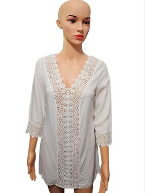 Solitaire Swim Rayon Knit Crochet White Swimsuit Cover Up Sz S